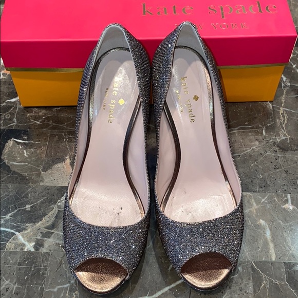 Kate Spade Peep Toe Pump Heels 7 Silver/Bronze - Picture 4 of 8